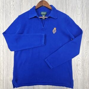 Lauren Ralph Lauren Sweater‎ Women's Large Blue Collared RLL Insignia Pullover